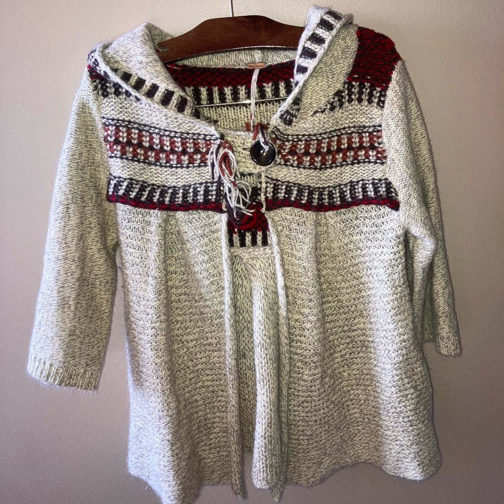 Free People Gretel Swing Wool Angora Blend Hooded Cardigan Sweater Boho